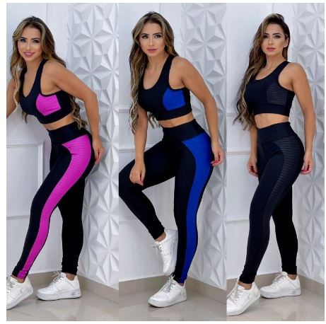 Conjunto Fitness Calça Legging Suplex Cós Alto + Top com Bojo - Roupa de Academia Feminina thumbnail