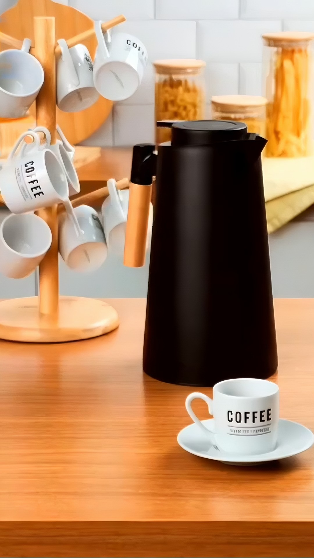 Garrafa A Vácuo De Café Chá Térmica 1L Cabo De Madeira thumbnail