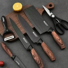 Conjunto De Facas Inox 6 Peças Antiaderente Com Cabo Reforçado Descascador E Tesoura Cozinha thumbnail