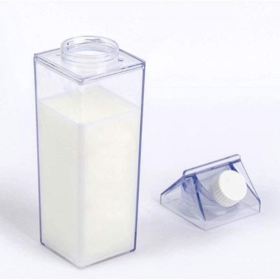 Garrafa Transparente Em Formato Caixa Leite Portátil Geladeira - 500ml e 1 litro thumbnail