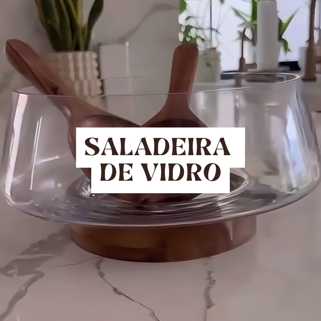 Conjunto Salada 4 Peças Saladeira Vidro E Madeira 30cm thumbnail