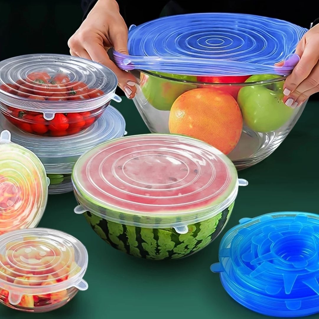 Kit Conjunto 6pçs Jogo Tampas De Silicone Ajustável Potes Universal Reutilizável Bpa Free Stretch Fácil Cozinha thumbnail
