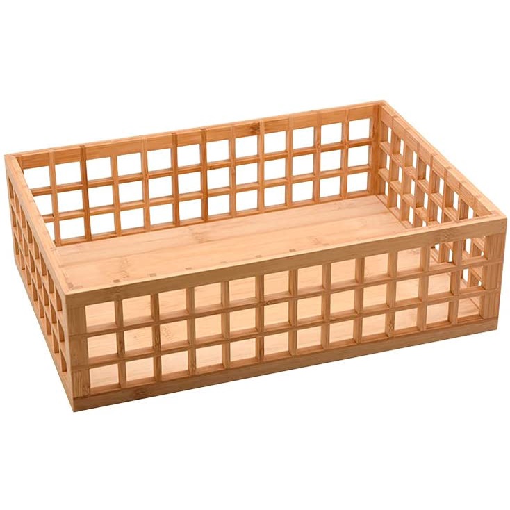 Cesto Caixa Organizadora Vazada de Bambu Natural 38cm Oikos thumbnail