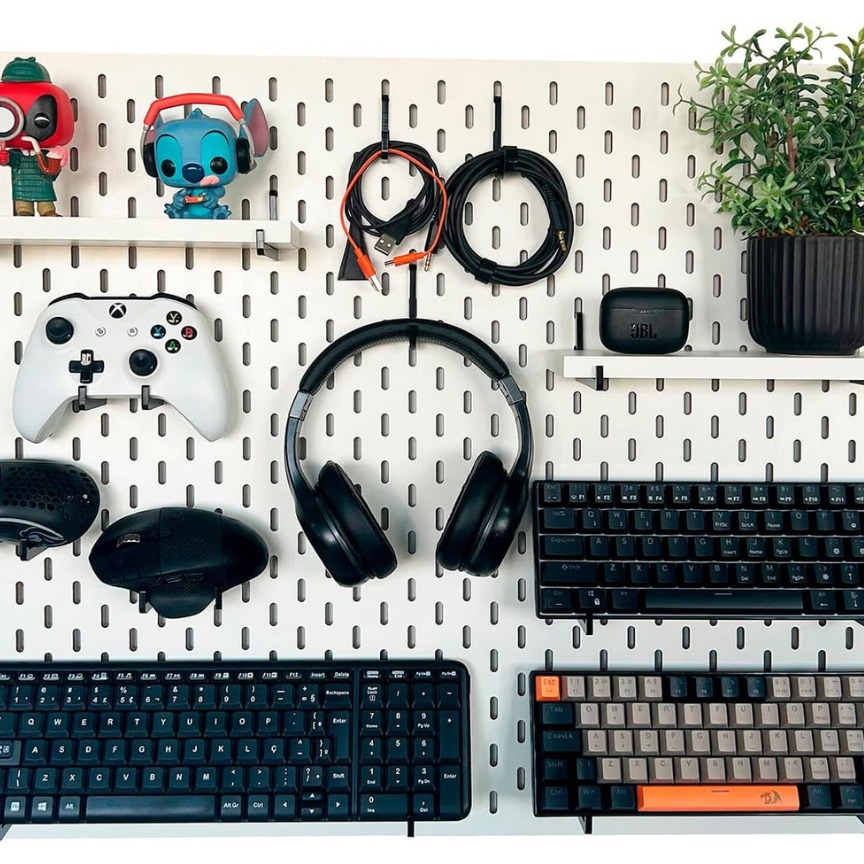 Peg Board home office setup gamer organizar perifericos (76x59cm, BRANCO) | Amazon.com.br thumbnail