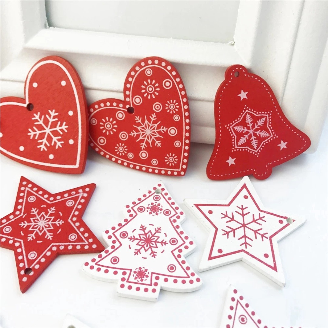 12 Pçs Ornamento Para Árvore De Natal De Madeira Natural De Ano Novo / Ornamento Para Pendurar / Presentes / Decoração De Natal thumbnail