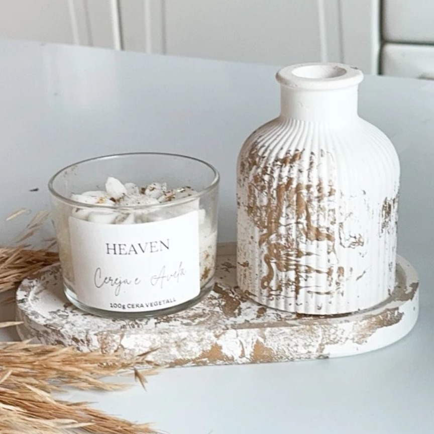 KIT DECORATIVO 3 PEÇAS FLOR DE LOTÚS - Bandeja Oval + Vaso + Flor de lotus COM VELA , Casa Sala Quarto Cozinha Escritório thumbnail