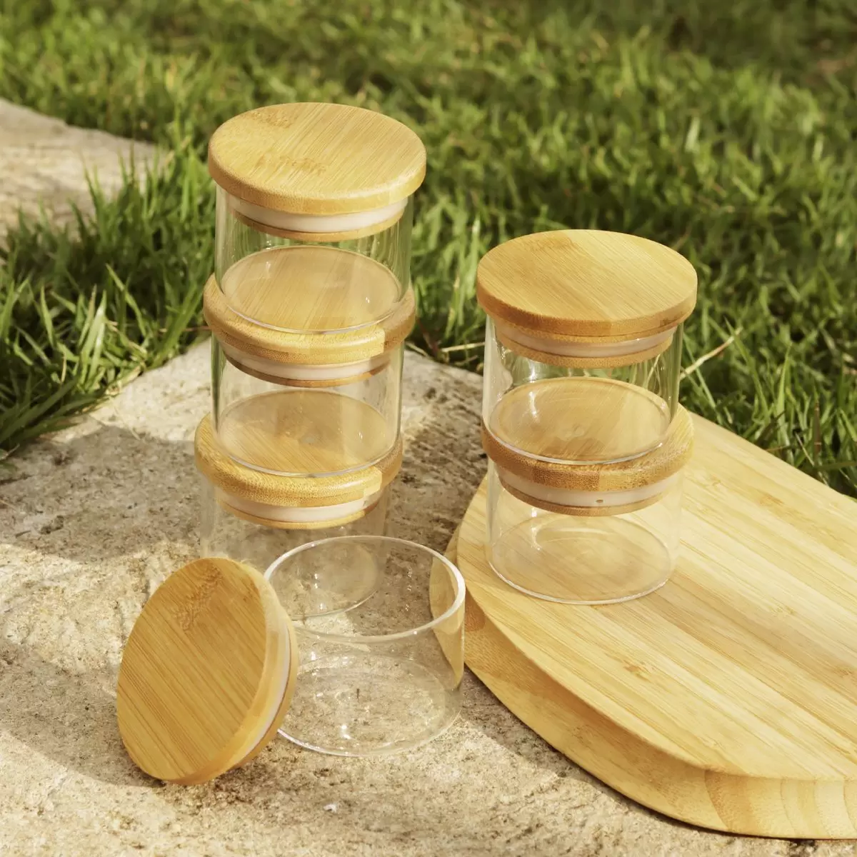 Kit 6 Potes Vidro Porta Condimento Hermético Casa Cozinha Tampa Bambu 110ML - Oikos thumbnail