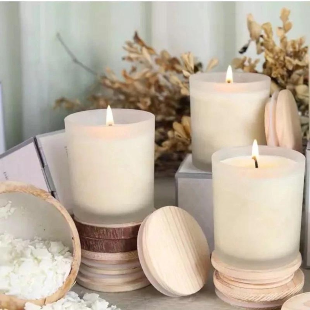 Velas Aromatizadas Cera Vegetal Copo Fosco Com Tampa Madeira thumbnail
