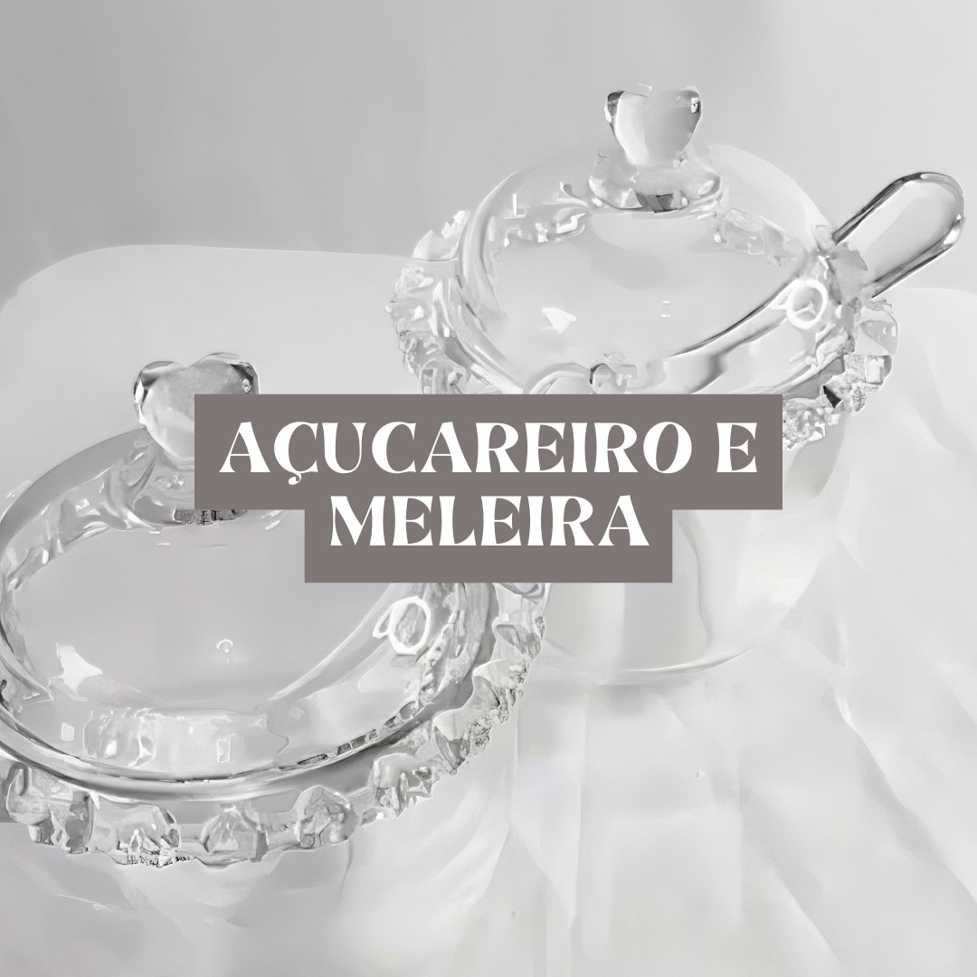 Kit coração meleira e açucareiro e bandeija de vidro Lyor thumbnail
