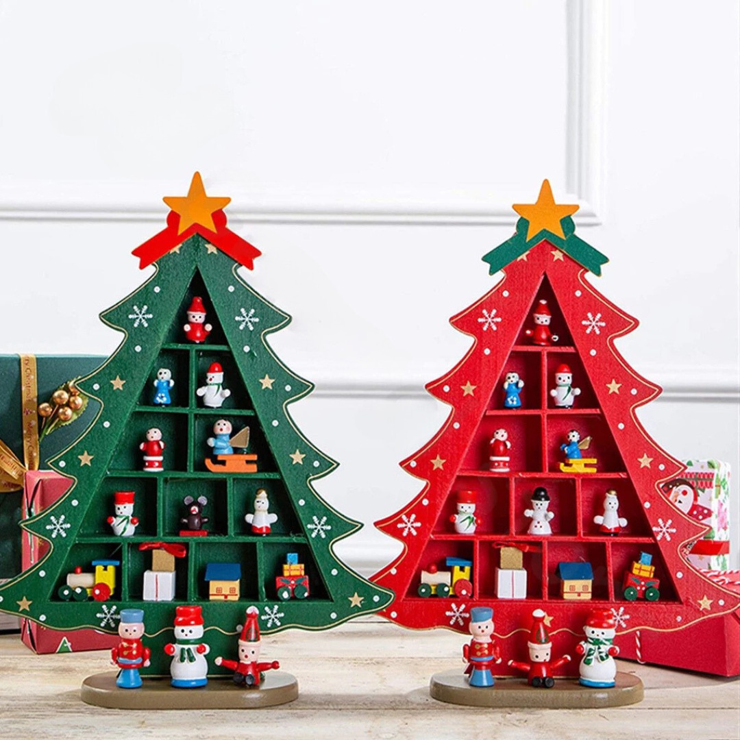 2024 decorações de natal para casa diy árvore de natal criativa de madeira com compartimento ornamento 3d decoração de mesa thumbnail
