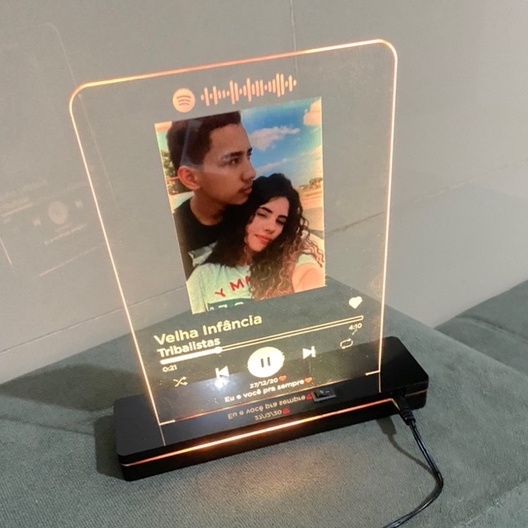Abajur Luminária Dia dos Namorados Foto Spotify Personalizado thumbnail