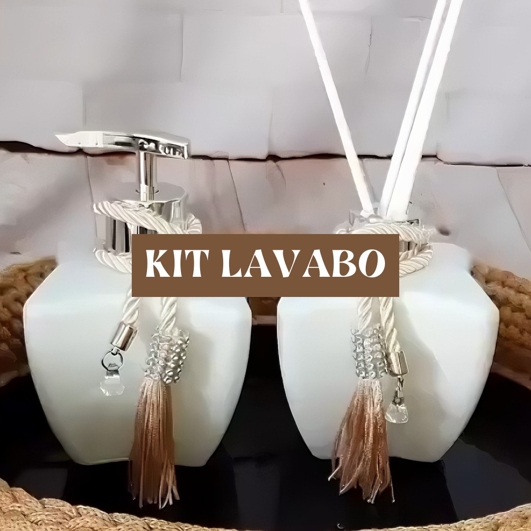 Kit Vidros Lavabo Branco Luxo C/ Enfeite Difusor E Sabonete thumbnail