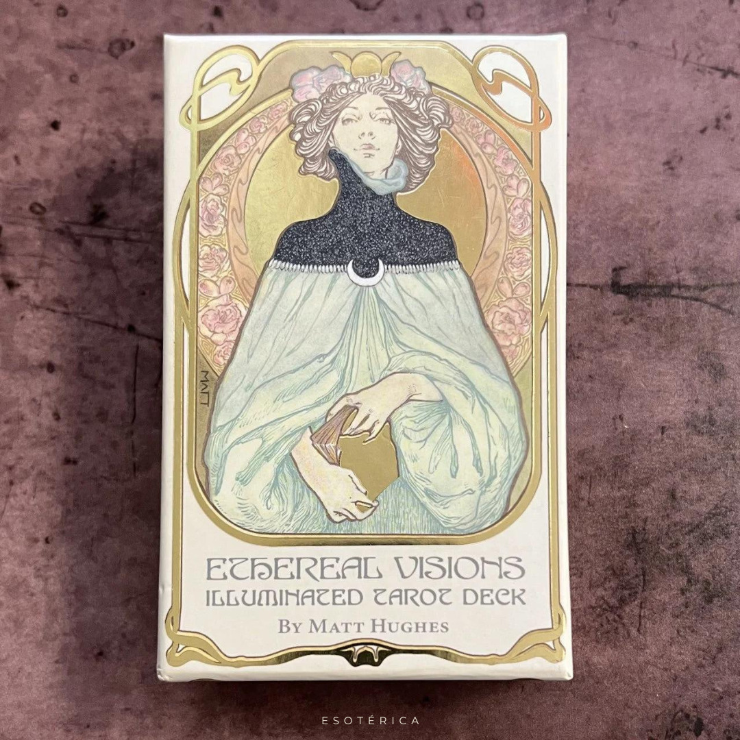 Estoy totalmente cautivada por mi bellísimo nuevo Tarot: las Visiones Etéreas de Matt Hugues (2018). ¡Qué hermosa baraja