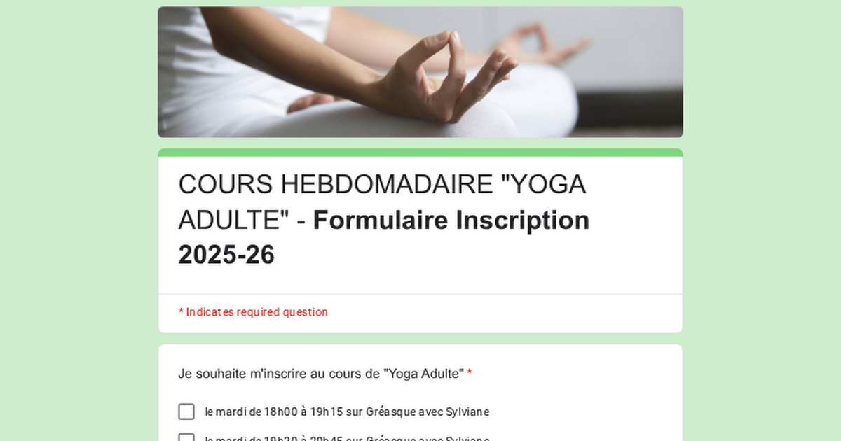 COURS HEBDOMADAIRE "YOGA ADULTE" - Formulaire Inscription 2025-26                                              thumbnail