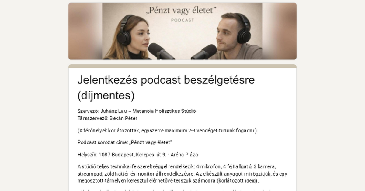 JELENTKEZÉS (DÍJMENTES) PODCAST BESZÉLGETÉSRE thumbnail
