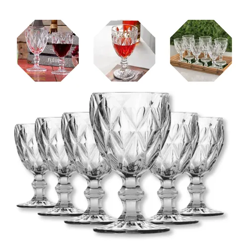 Jogo 6 Taças Diamante Vidro 330ml Copo Diamond Moderno Luxo Transparente Diamante Lapidado Gostei! thumbnail