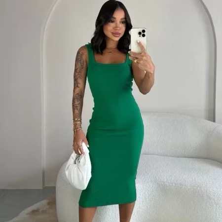 Vestido Midi Feminino Ribana Premium Elegante Moda Casual Confortável Moderna Tendençia Para Festas thumbnail