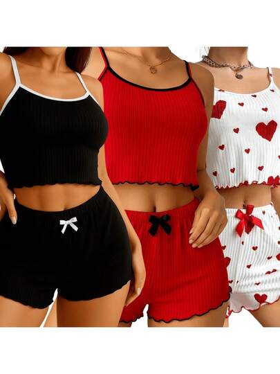 Kit com 3 Conjunto Baby Doll Blogueirinha Sexy Coração, Conjunto Completo Baby Doll Ventilado thumbnail