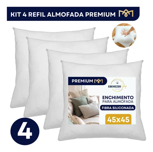 Kit 4 Enchimento Recheio Almofada Refil Fibra Siliconada 45x45 Antiácaro Premium thumbnail
