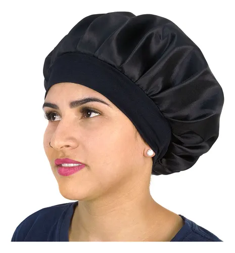 Touca De Cetim Anti Frizz Com Faixa Dormir Conforto Cor Preto thumbnail