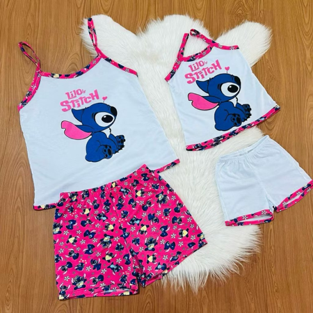 KIT 2 Pijamas Baby Doll Alça Stitch Mãe e Filha Combinando | Verão thumbnail
