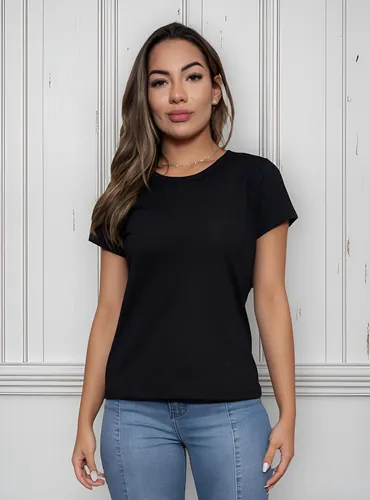 Camiseta Feminina Básica Algodão Lisa Branca Preta thumbnail