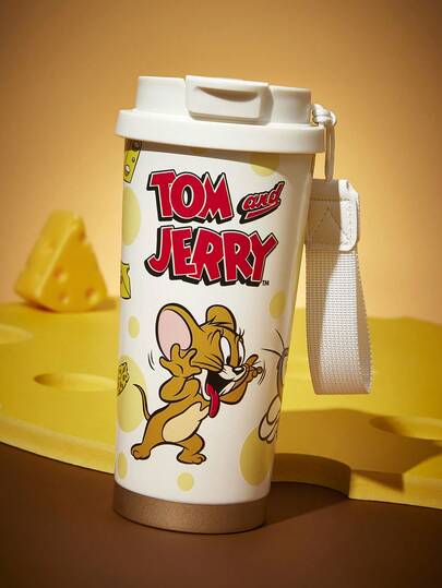 TOM & JERRY X SHEIN 500ml / 16 Oz Garrafa Térmica de Aço Inoxidável com Isolamento a Vácuo, 1 Tampa à Prova de Vazamentos, Adequada para Bebidas Quentes/Frias, Adequada para a Maioria dos Porta-copos thumbnail