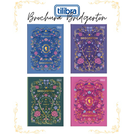 Caderno Brochura Colegial Bridgerton Capa Dura Com Folhas Coloridas Decoradas Vintage 160f Tilibra thumbnail