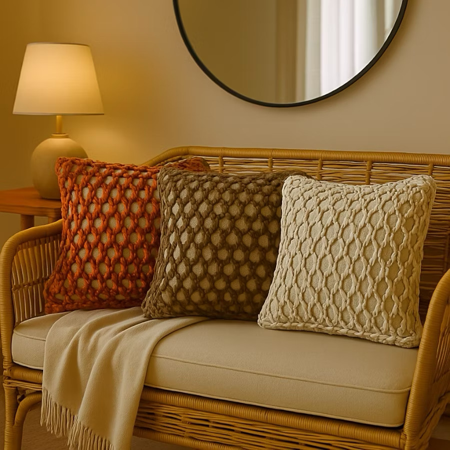 Capa de Almofada Decorativa Boho com Corda Trançada Rústica Cru Areia e Chocolate 43x43 cm thumbnail