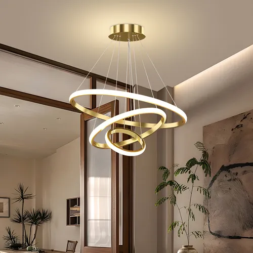 Lustre Teto Led Pendente Moderno 60w,3 Arcos Luminária Sala 127/220v Dourado thumbnail