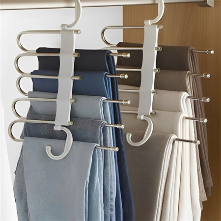 Kit 3 Cabides 5 em 1 Retrátil Multifuncional em Aço Inoxidável p/ Calças e Organização thumbnail