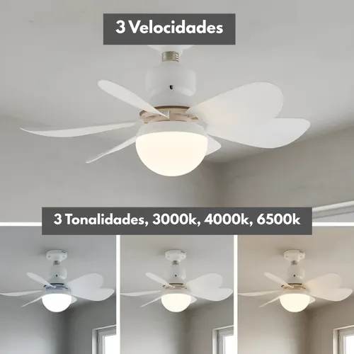 Lampada Led 60w Ventilador Teto 6 Pás Silencioso C/controle Bivolt Branco thumbnail