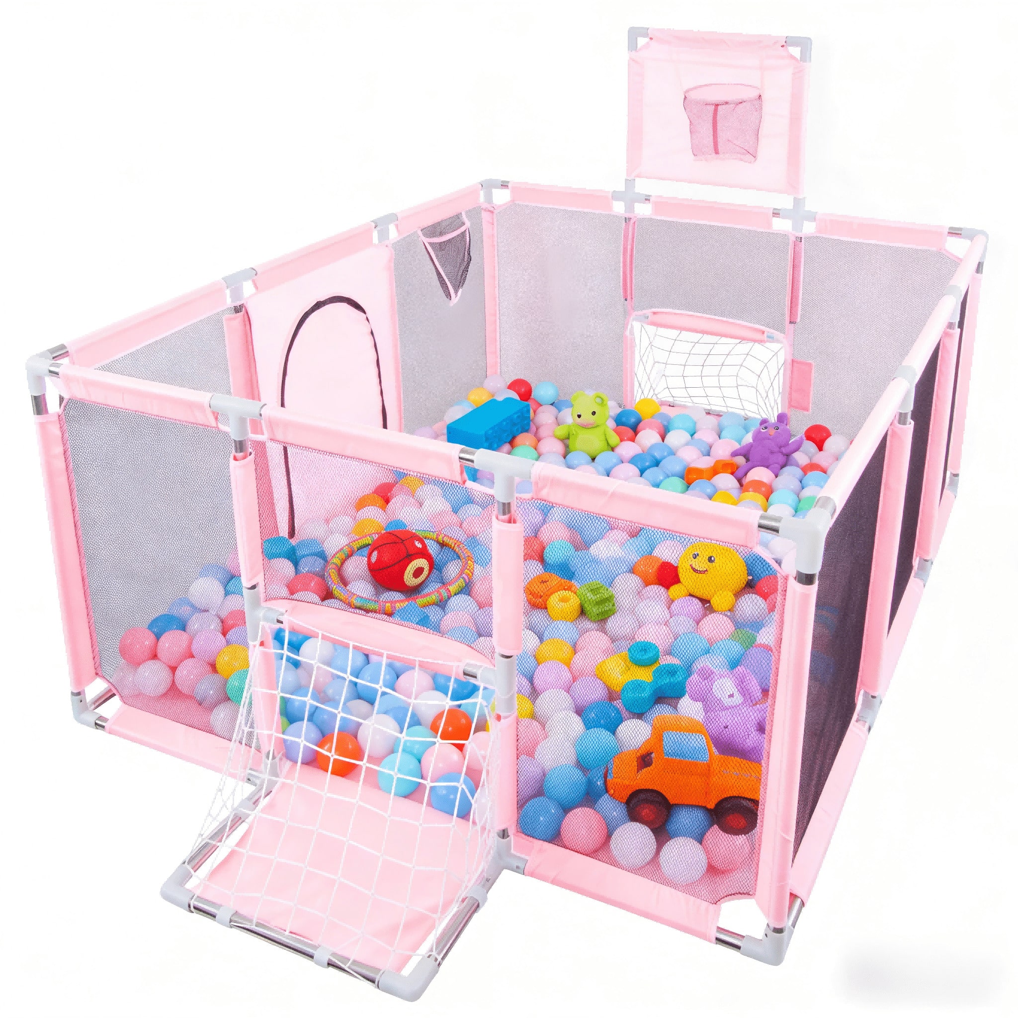 Adorável Retangular Grande para Bebê (120x220x60cm) - Presente Perfeito de Ano Novo, Espaço Amplamente para Brincar/Arrastão, Fácil de Montar, Opções em Rosa/Cinza thumbnail