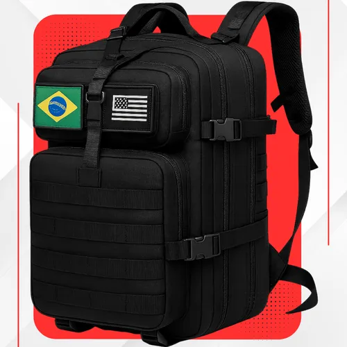 Mochila Tática Impermeável Militar Reforçada Grande 50 Litros Masculina Feminina Anne Preto thumbnail