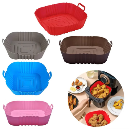 KITS De 1/2/3/4/5 Forma Quadrado Assadeira Para Fritadeira Air Fryer Em Silicone Flexível Lavável thumbnail