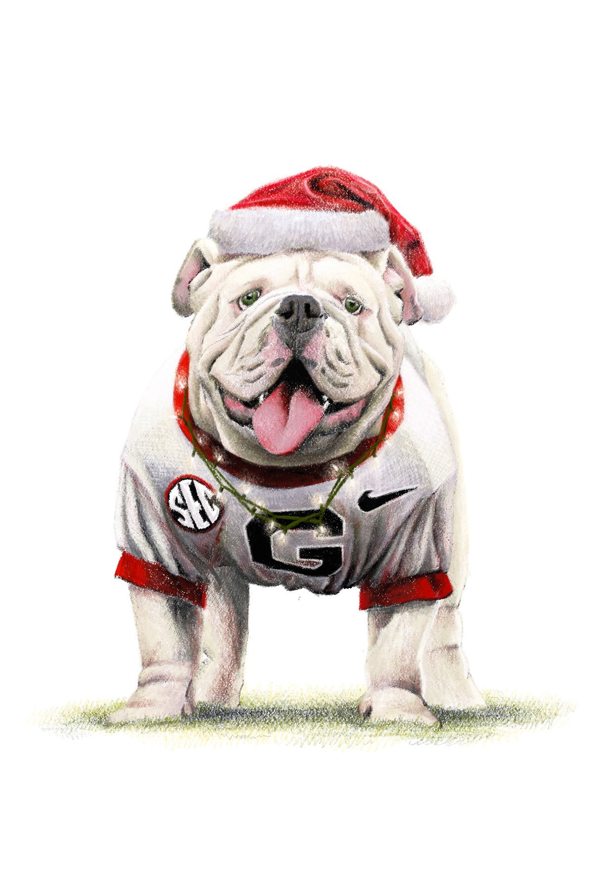 Christmas Bulldawg - 4" x 6" Art Print — Horn Art Co. thumbnail