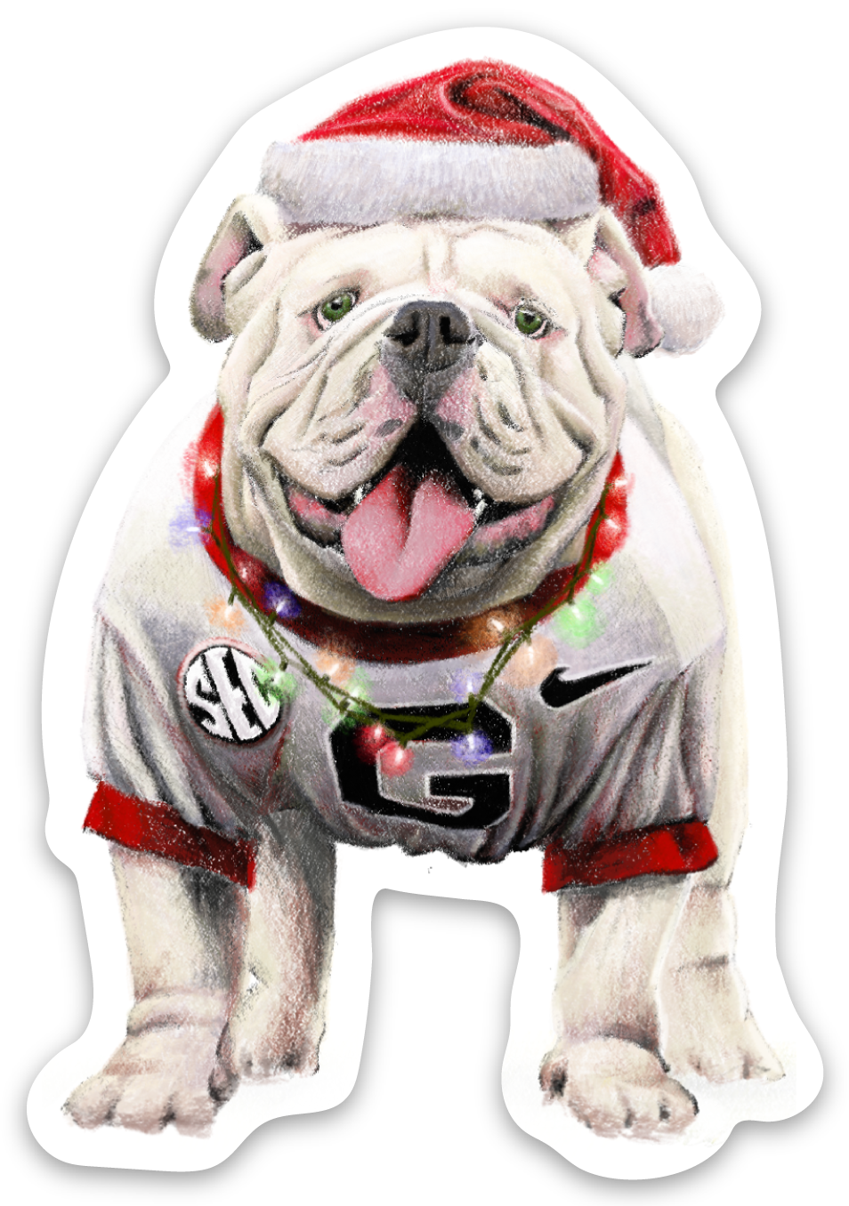 Christmas Bulldawg Die Cut Sticker — Horn Art Co. thumbnail