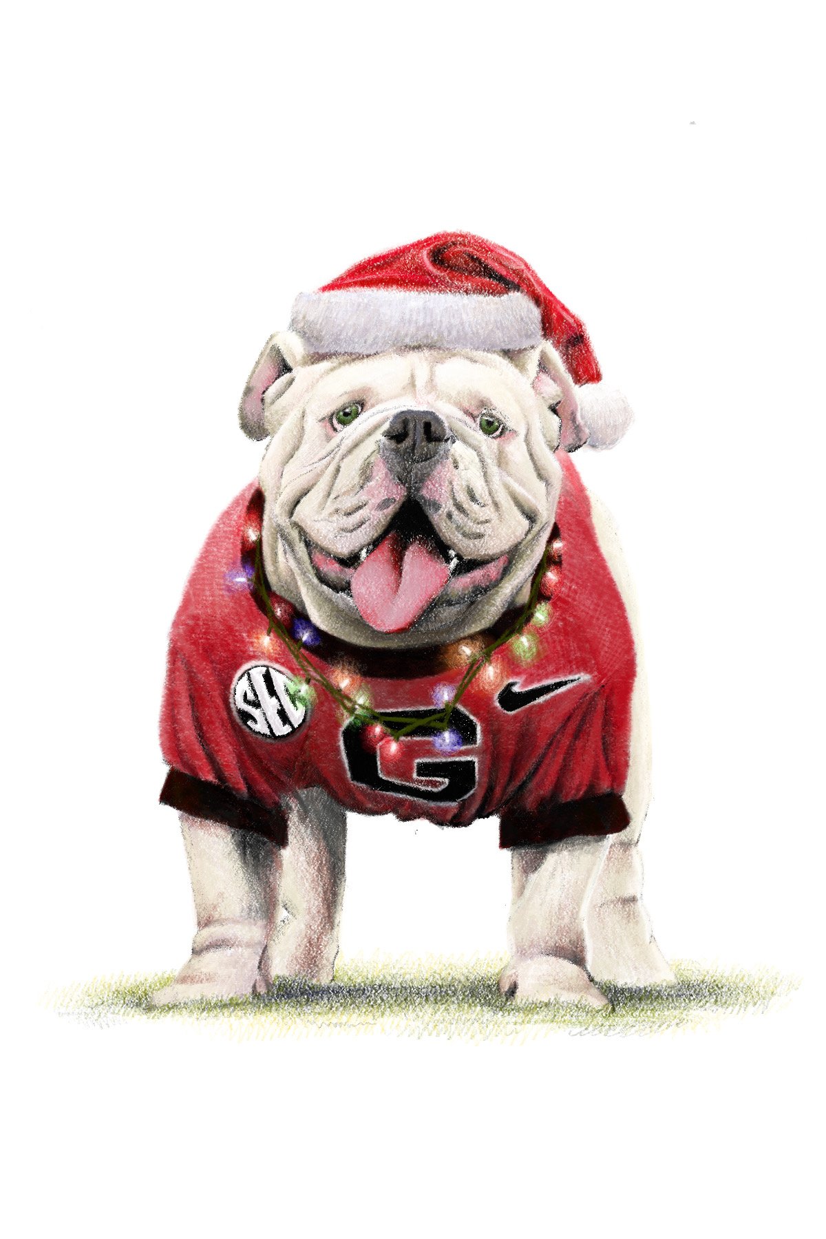 Christmas Bulldawg - 4" x 6" Art Print — Horn Art Co. thumbnail