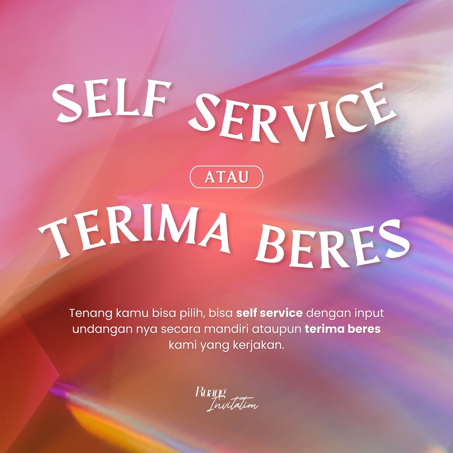 Self Service atau Terima Beres?

Eits... Tenang kamu bisa pilih, bisa self service dengan input undangan nya secara mand