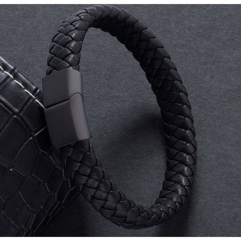 Pulseira Trançada Inoxidável preta de couro do Vintage  thumbnail