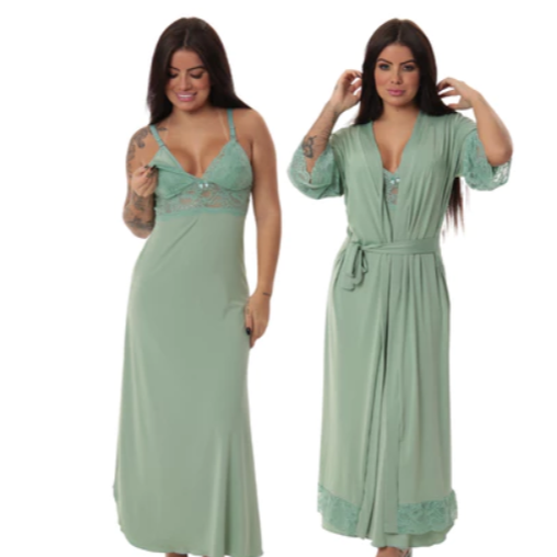 Kit Robe Noiva Roupão Camisola Amamentação Longa Maternidade thumbnail