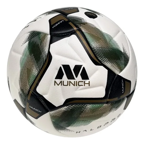Pelota Futbol 11 Munich Halo Profesional Numero 5 Reforzada Halo Pro Blanco Negro Dorado Verde thumbnail