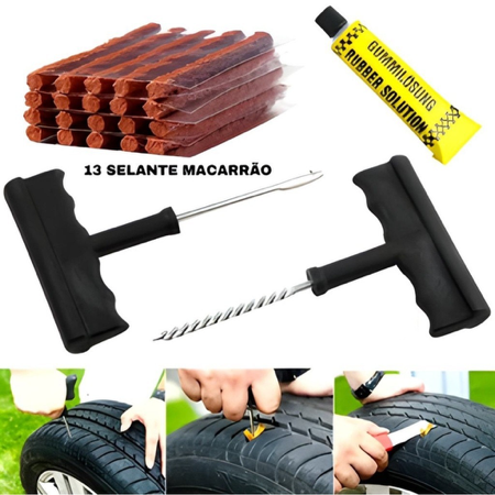 Kit Reparo Pneu sem Camara para Carro e Moto + 20 Refil Selante Macarrão Remendo thumbnail