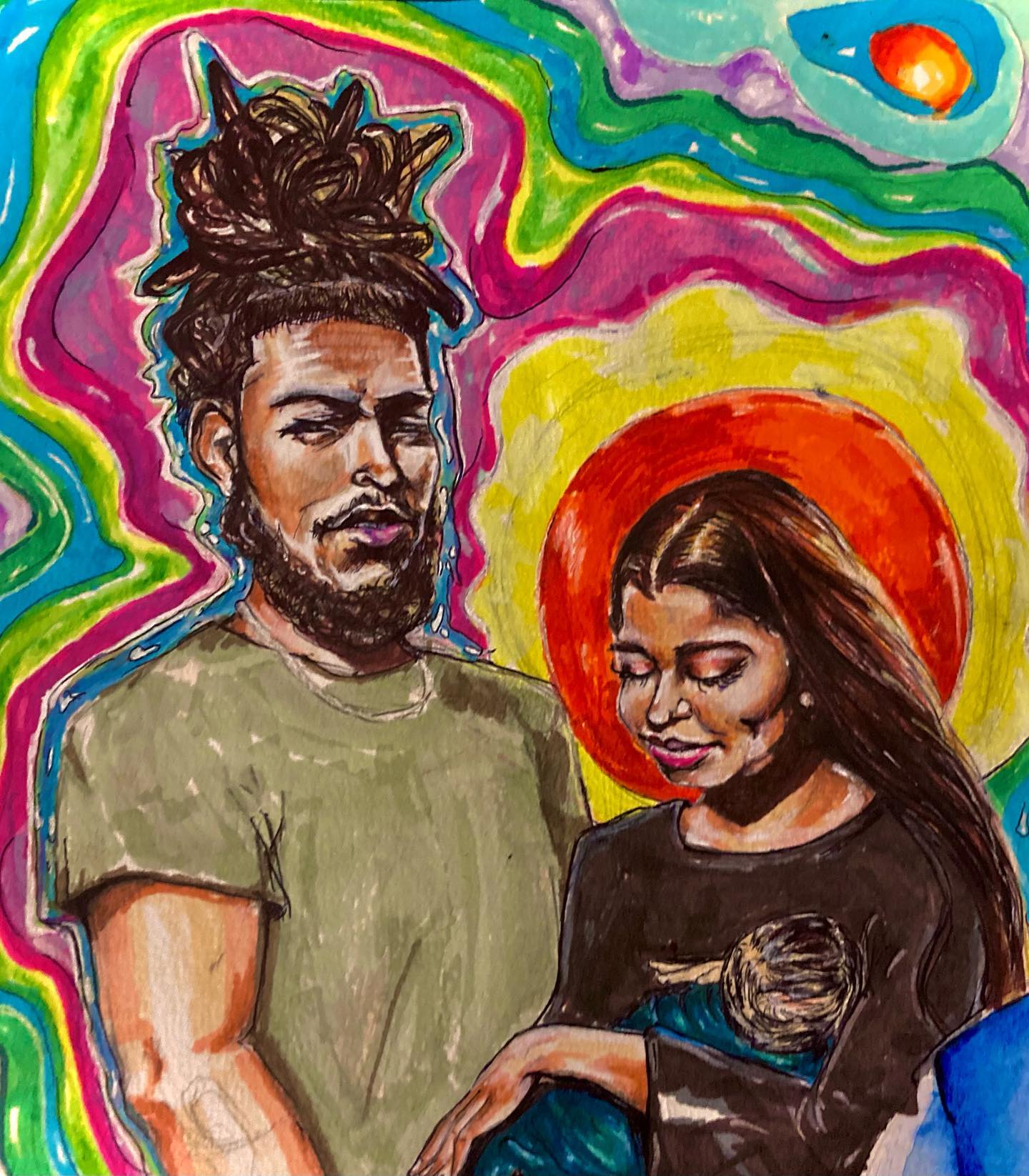 A graceful Jodine with new mom energy ♥️ 
#mordenfamily 

#markersonwatercolorpaper #markers #art #illustration