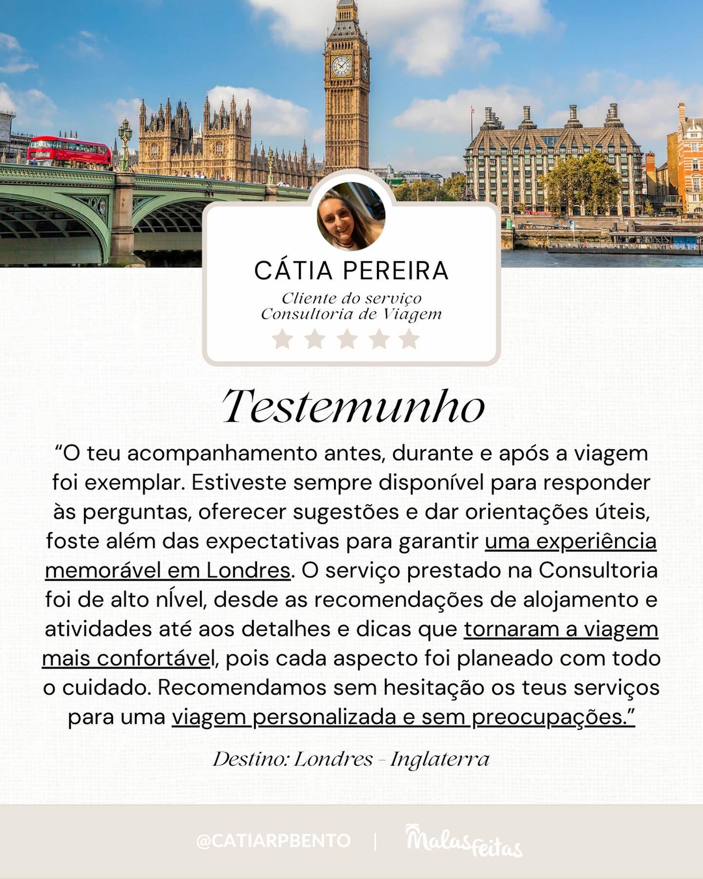 A Cátia e o Rubén viajaram confiantes, tranquilos e sem imprevistos para Londres! 🇬🇧
Na Consultoria de Viagem foram-lhe