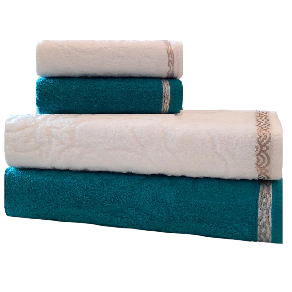 Kit 2 Toalhas de Banho + 2 Toalhas de Rosto – Barra Aveludada Sophia thumbnail