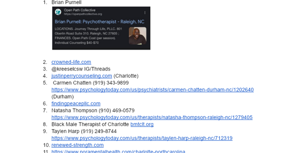 North Carolina Black Therapists List thumbnail