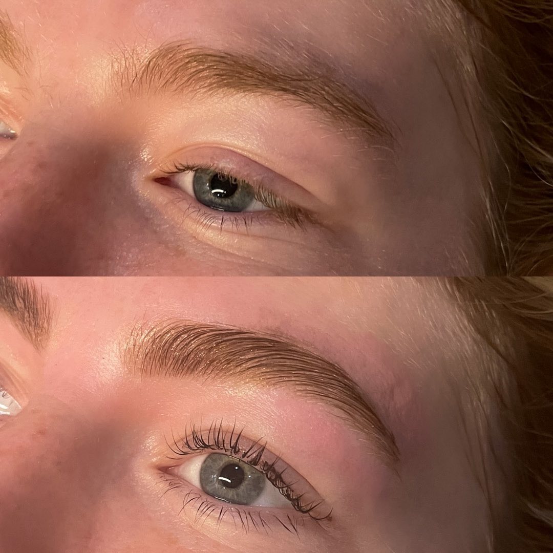 a beautiful before and after! we did a lash lift + tint and a brow makeover, including a lamination, tint and wax! ✨🤎

#