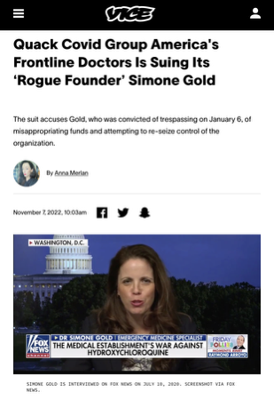 Vice: Quack COVID Group America’s Frontline Doctors Is Suing Its ‘Rogue Founder’ Simone Gold (2022) thumbnail
