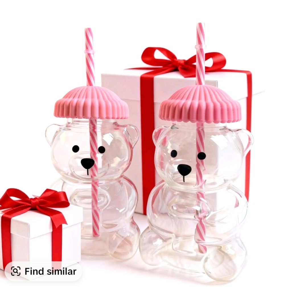 Bearista Glass Cup Bottle Pink Not Starbucks But Cheaper Valentines Day  thumbnail